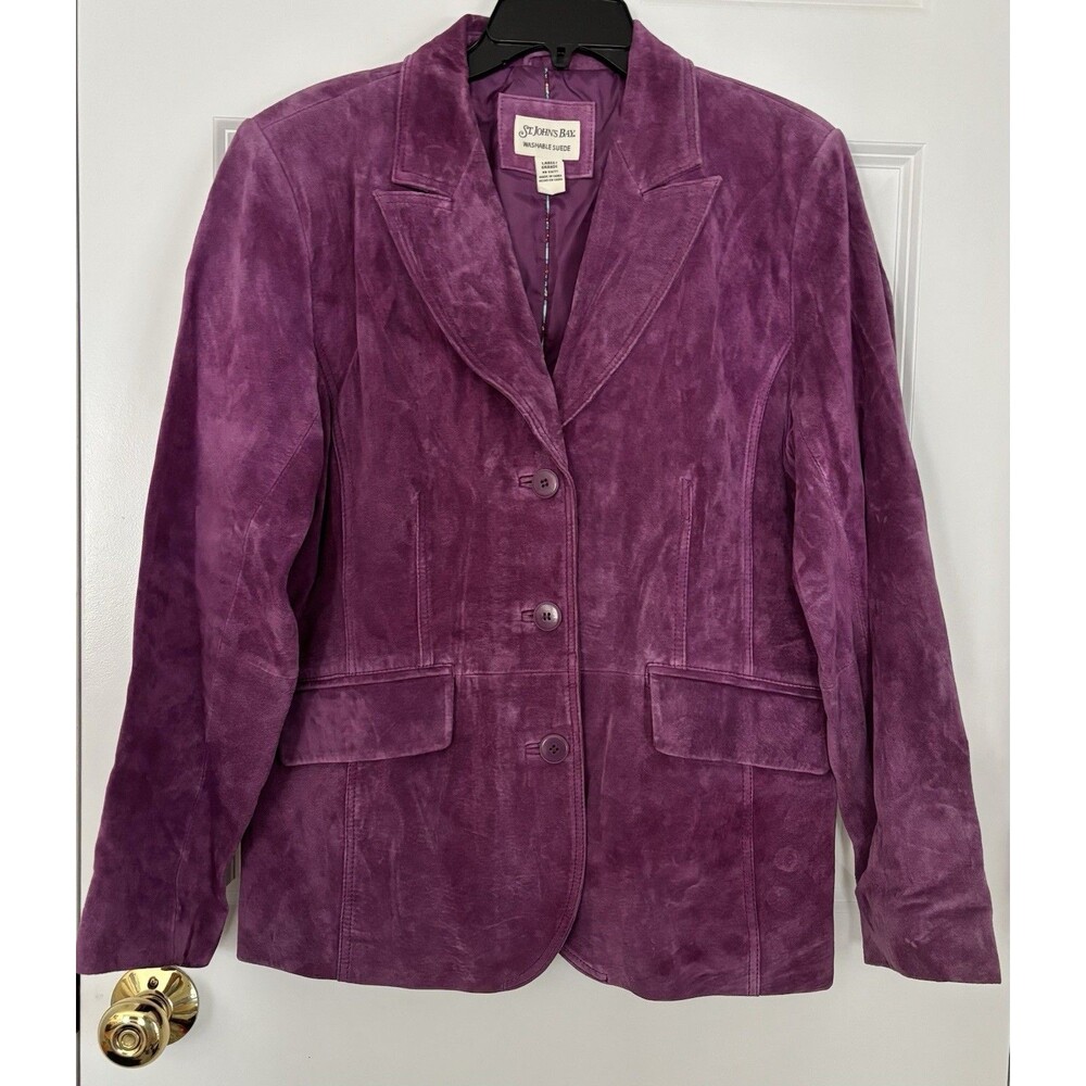 Vintage St Johns Bay Women's Suede Leather Jacket Purple Size Large Washable Y2K